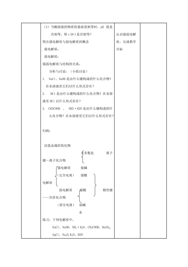 陕西省石泉县高中化学 第三章 水溶液中的离子平衡 3.1 强弱电解质教案 新人教版选修4.doc_第3页