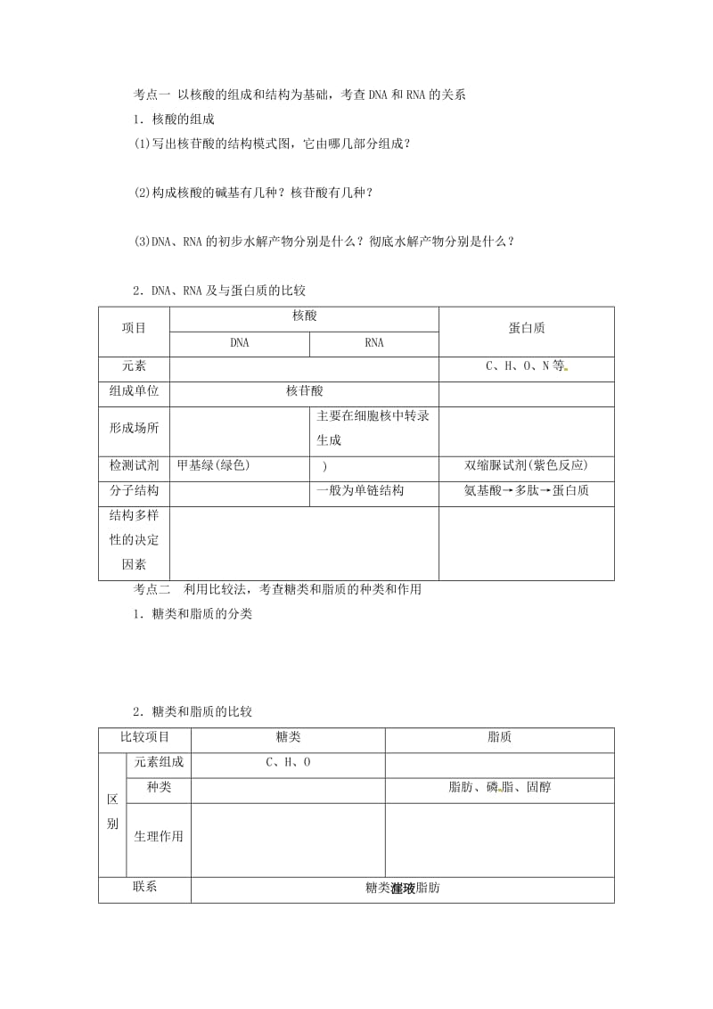 山东省平邑县高中生物 第二章 组成细胞的分子 第3、4节 核酸、糖类与脂质学案新人教版必修1.doc_第2页