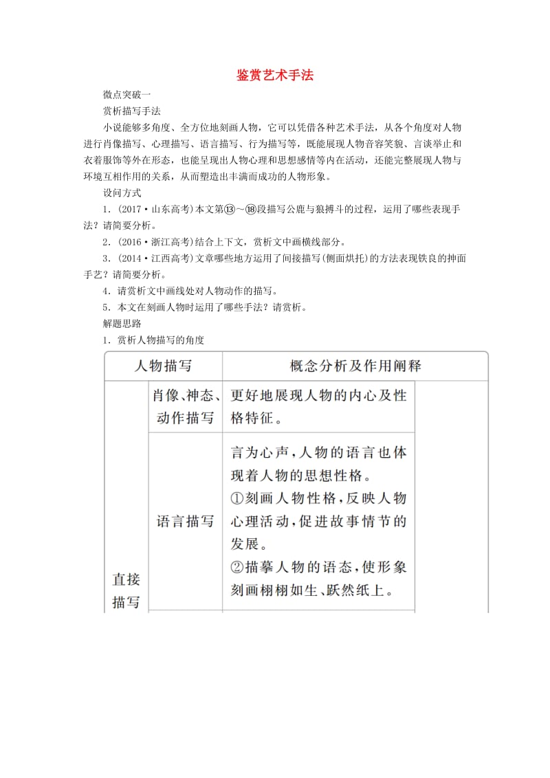 2020年高考语文一轮复习 第一编 现代文阅读 专题四 微案四 鉴赏艺术手法学案（含解析）.doc_第1页