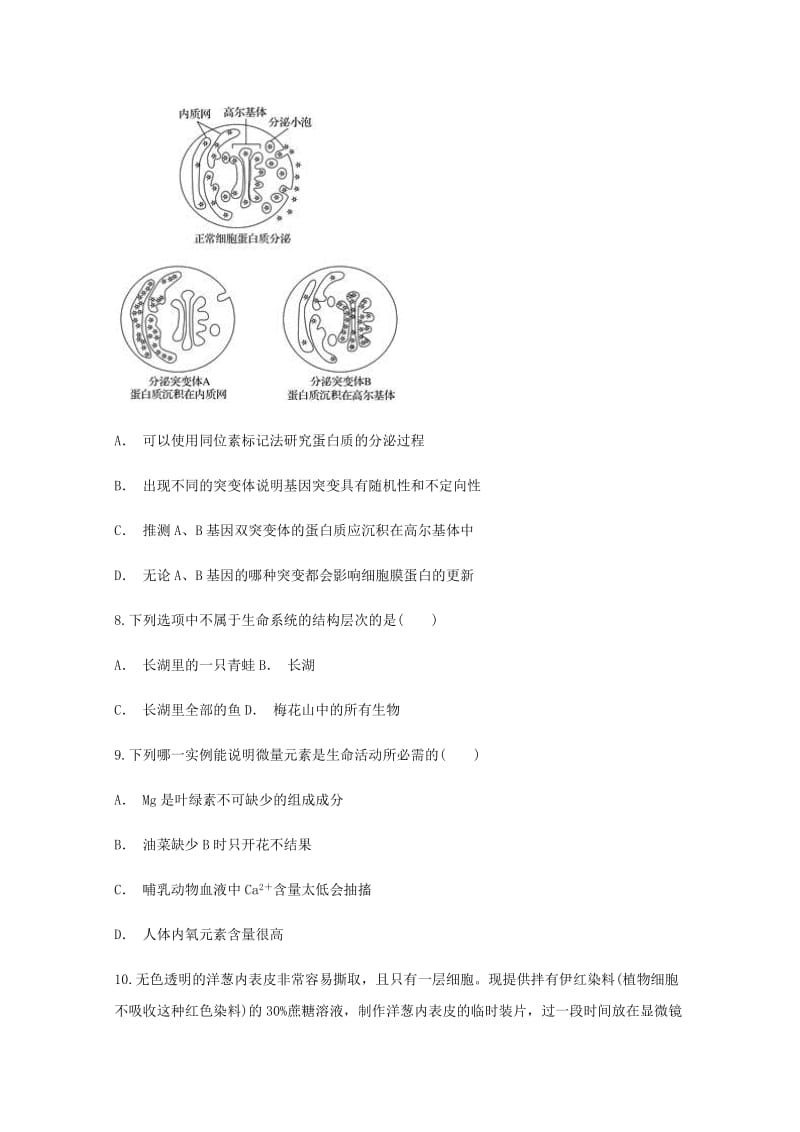 2019-2020学年高一生物上学期期中试卷 (IV).doc_第3页