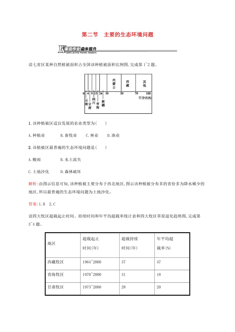 2018-2019学年高中地理 第三章 生态环境保护 3.2 主要的生态环境问题习题（含解析）湘教版选修6.docx_第1页