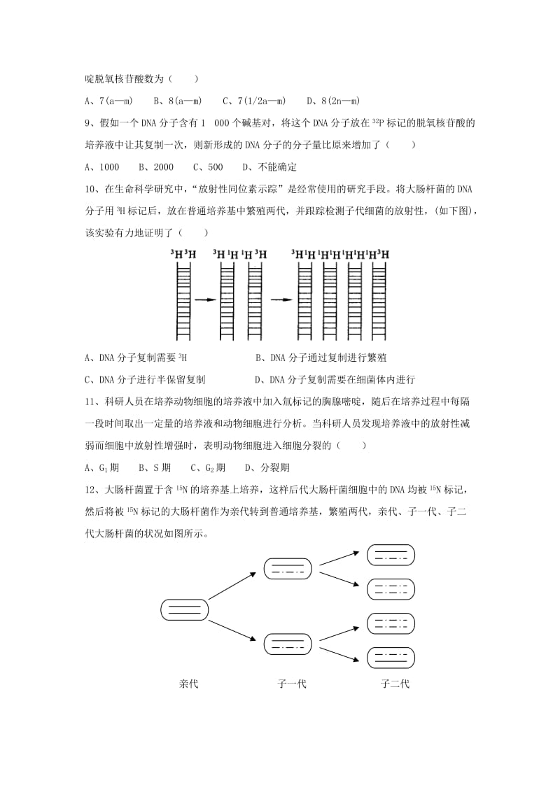 云南省峨山彝族自治县高中生物 第三章 基因的本质 3.3《DNA的复制》习题 新人教版必修2.doc_第2页