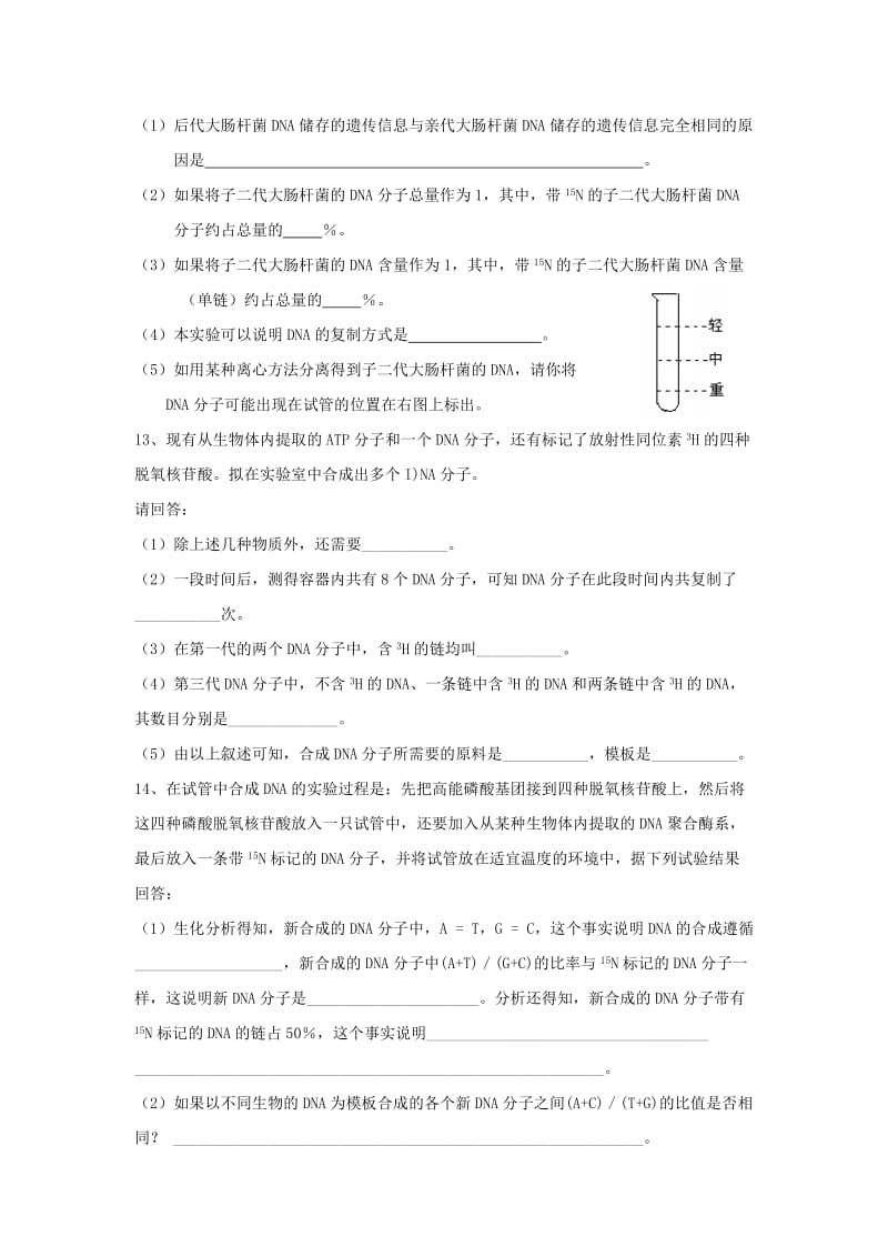 云南省峨山彝族自治县高中生物 第三章 基因的本质 3.3《DNA的复制》习题 新人教版必修2.doc_第3页