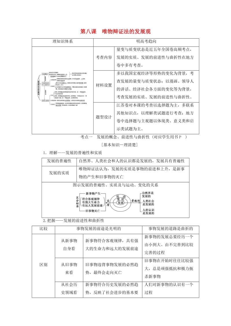 （江苏专版）2020版高考政治一轮复习 第三单元 思想方法与创新意识 第八课 唯物辩证法的发展观讲义 新人教版必修4.doc_第1页