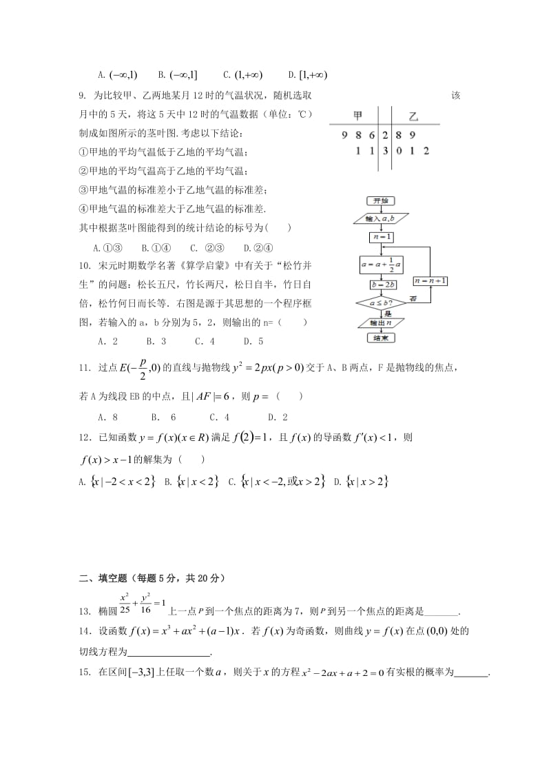 2018-2019学年高二数学上学期第二次联考试题文.doc_第2页