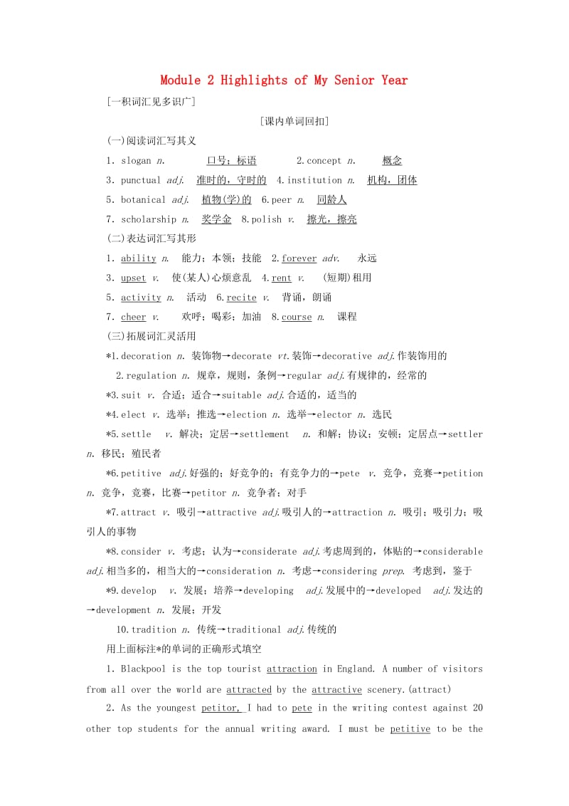 2019版高考英语一轮复习 Module 2 Highlights of My Senior Year讲义 外研版选修7.doc_第1页