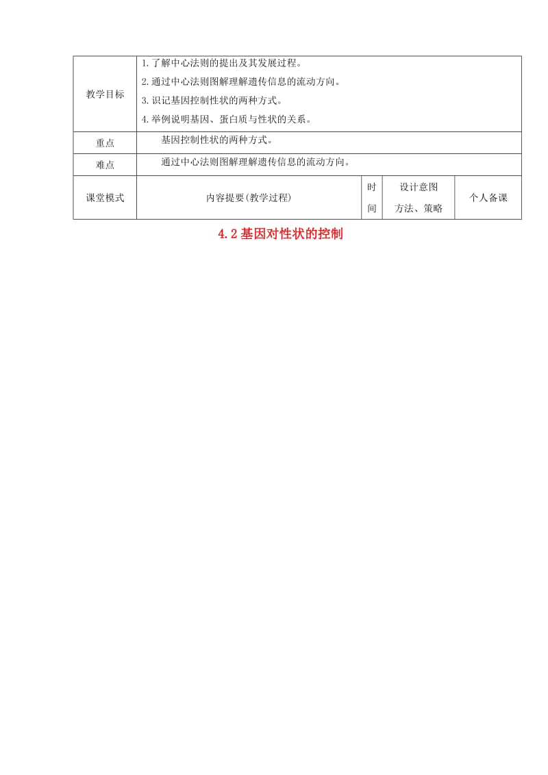 江西省万载县高中生物 第四章 基因的表达 4.2 基因对性状的控制教案 新人教版必修2.doc_第1页