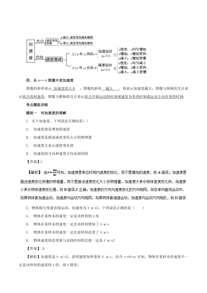 江苏省大丰市高中物理 专题1.5 速度变化快慢的描述—加速度预习学案 新人教版必修1.doc_第2页