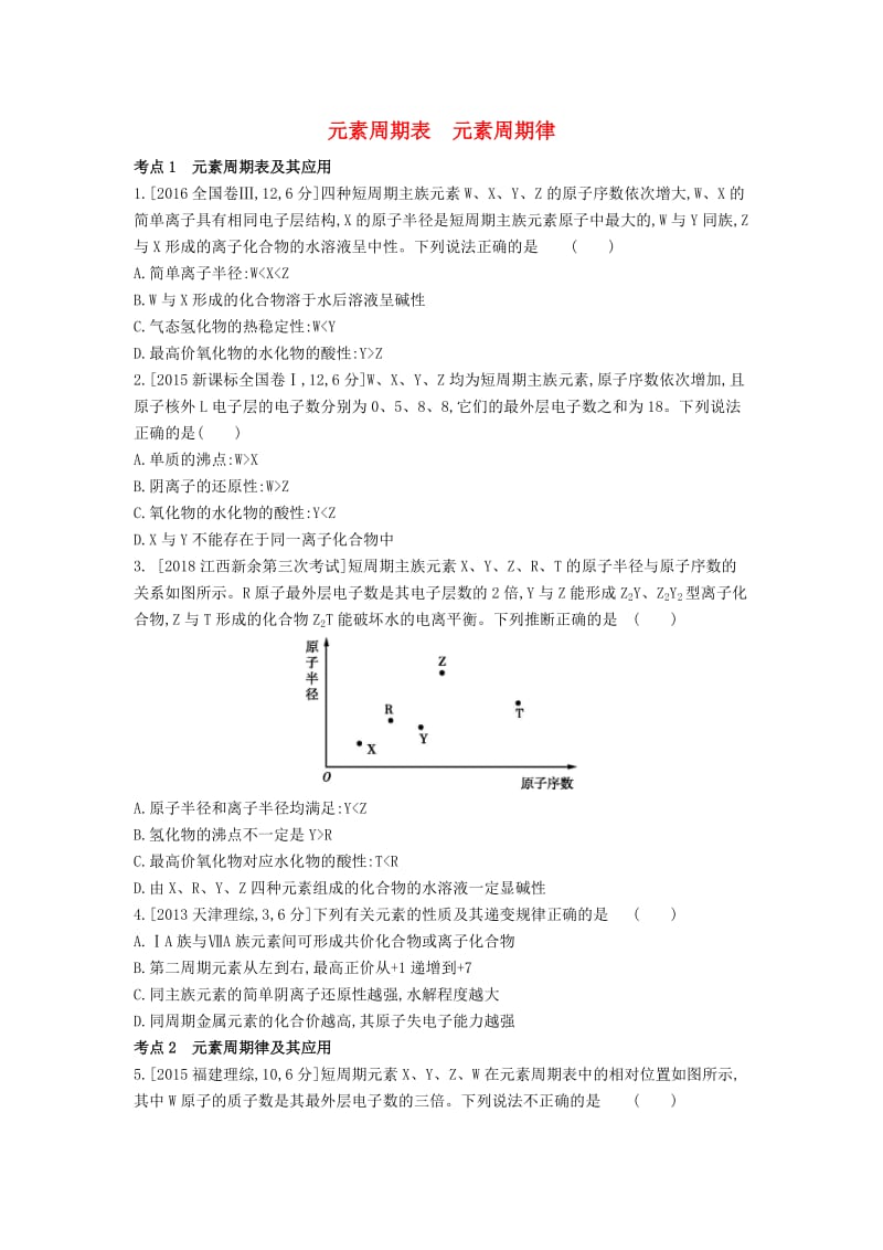 2019年高考化学总复习 专题12 元素周期表 元素周期律习思用练习（含解析）.docx_第1页