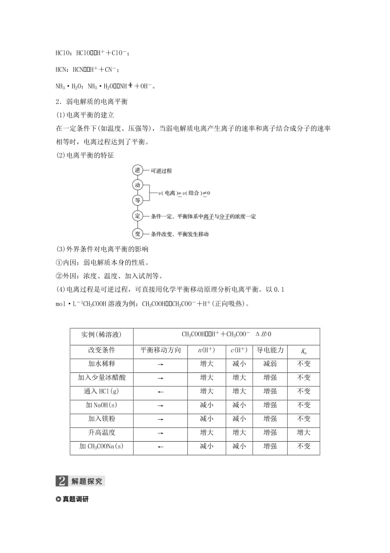 2019版高考化学大一轮复习专题9溶液中的离子反应第一单元弱电解质的电离平衡溶液的酸碱性学案.doc_第2页