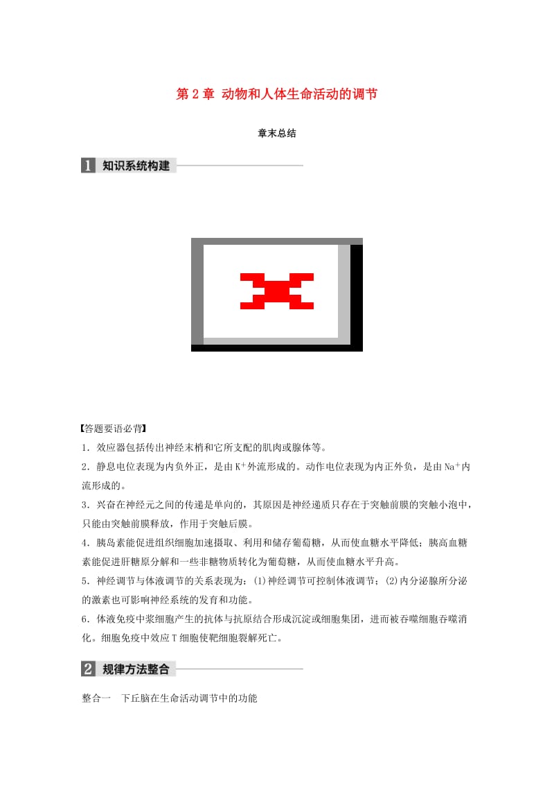 全国通用版2018-2019版高中生物第2章动物和人体生命活动的调节章末总结学案新人教版必修3 .doc_第1页