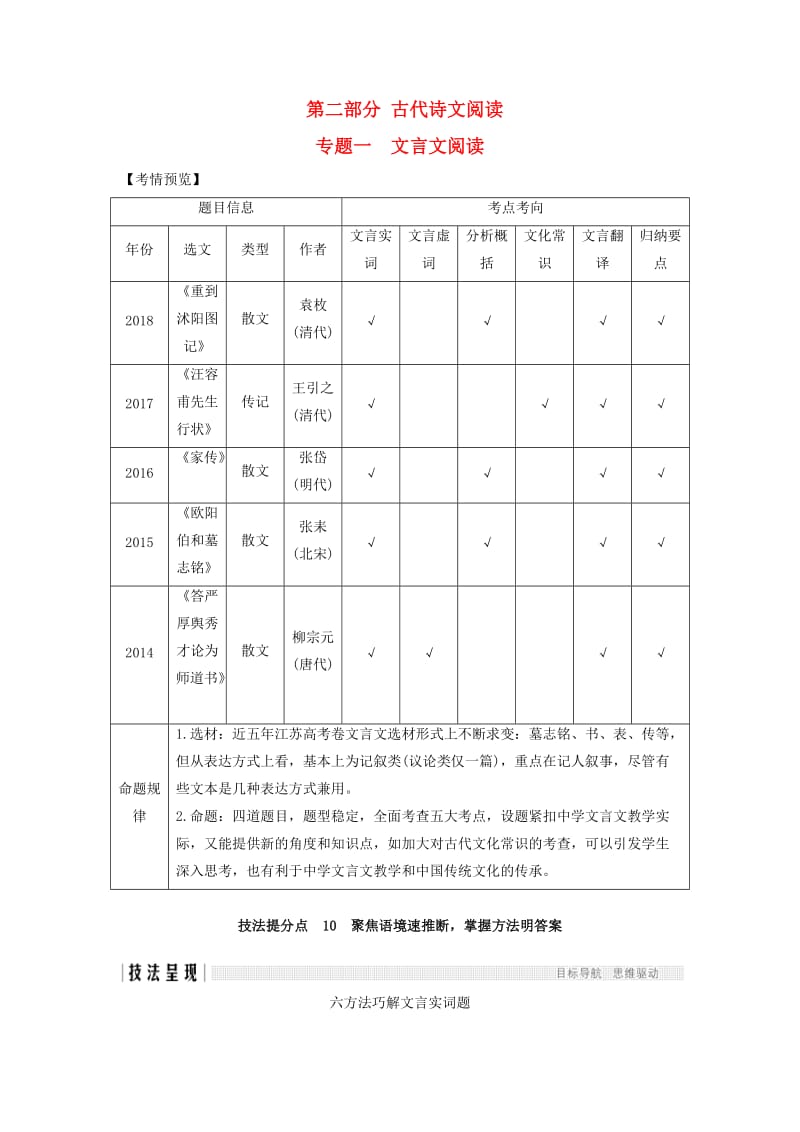 （江苏专用）2019高考语文二轮培优 第二部分 古代诗文阅读 专题一 文言文阅读 技法提分点10 聚焦语境速推断掌握方法明答案.doc_第1页