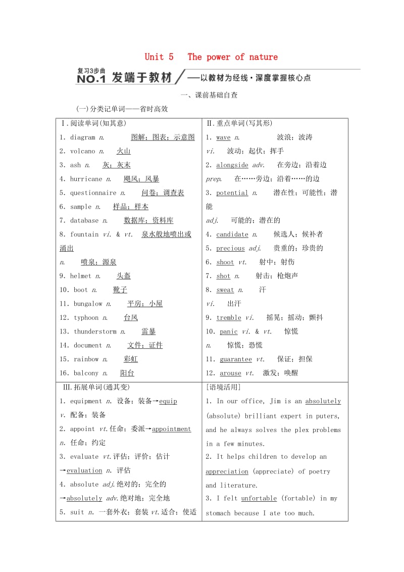 （新课改省份专用）2020高考英语大一轮复习 Unit 5 The power of nature教案（含解析）新人教版选修6.doc_第1页