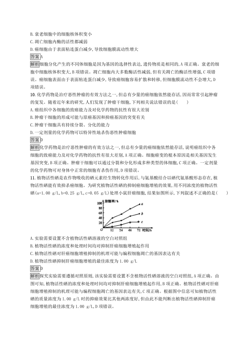 （浙江专用）2020版高考生物大一轮复习 第四部分 细胞的生命历程 课时训练13 细胞的分化、衰老、凋亡和癌变.docx_第3页