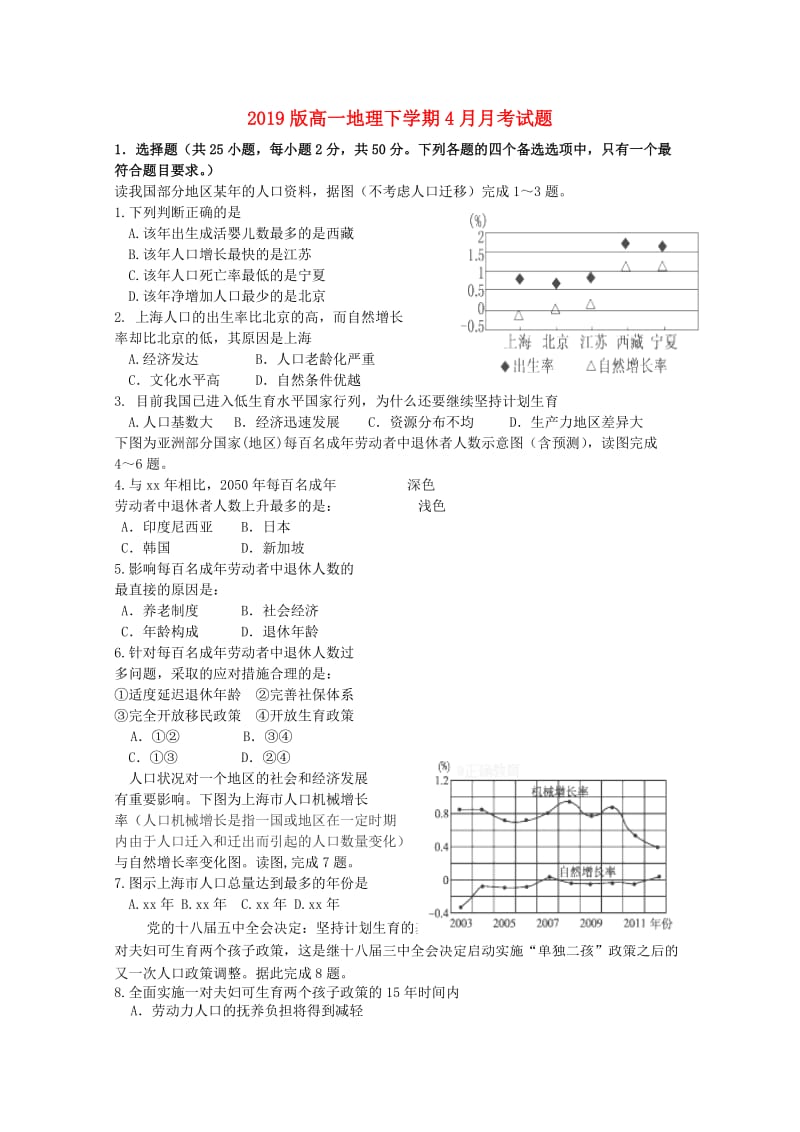 2019版高一地理下学期4月月考试题.doc_第1页