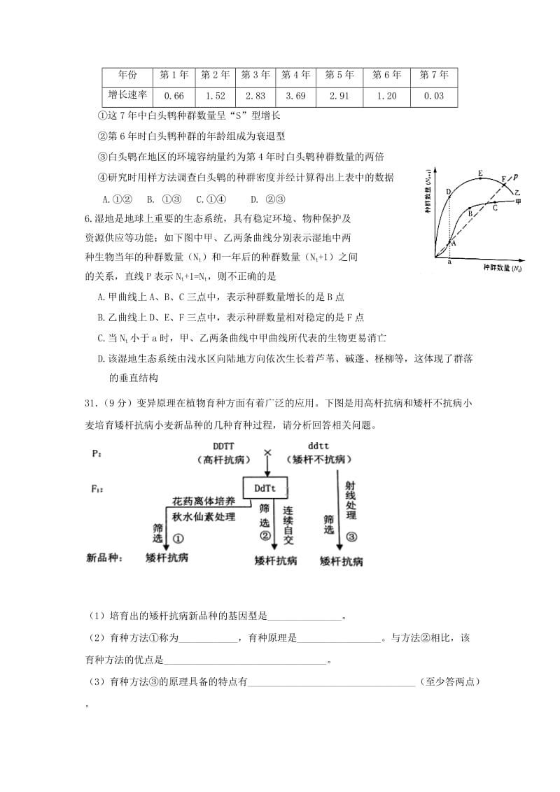 2019-2020学年高二生物上学期期末模拟试题 (I).doc_第2页