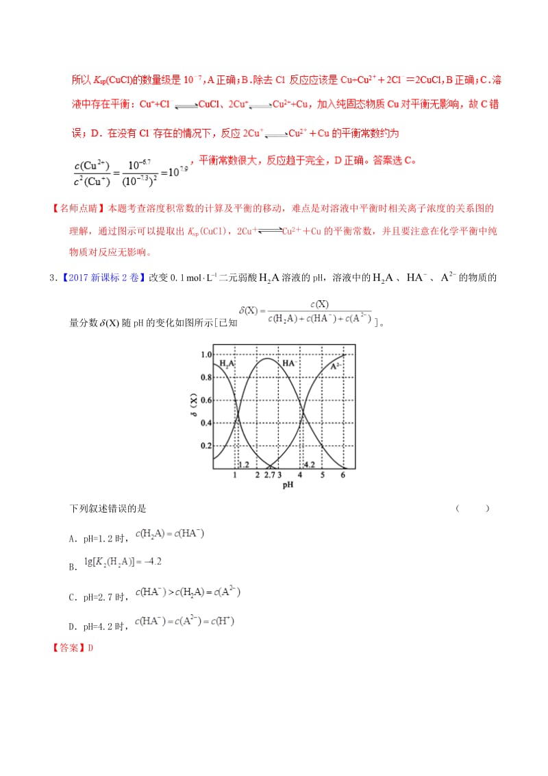 2019年高考化学二轮复习 专题10 电解质溶液与离子平衡（练）（含解析）.doc_第3页