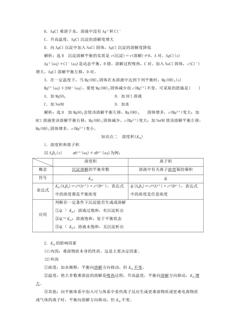 通用版2020高考化学一轮复习第八章水溶液中的离子平衡8.6点点突破难溶电解质的溶解平衡学案含解析.doc_第2页