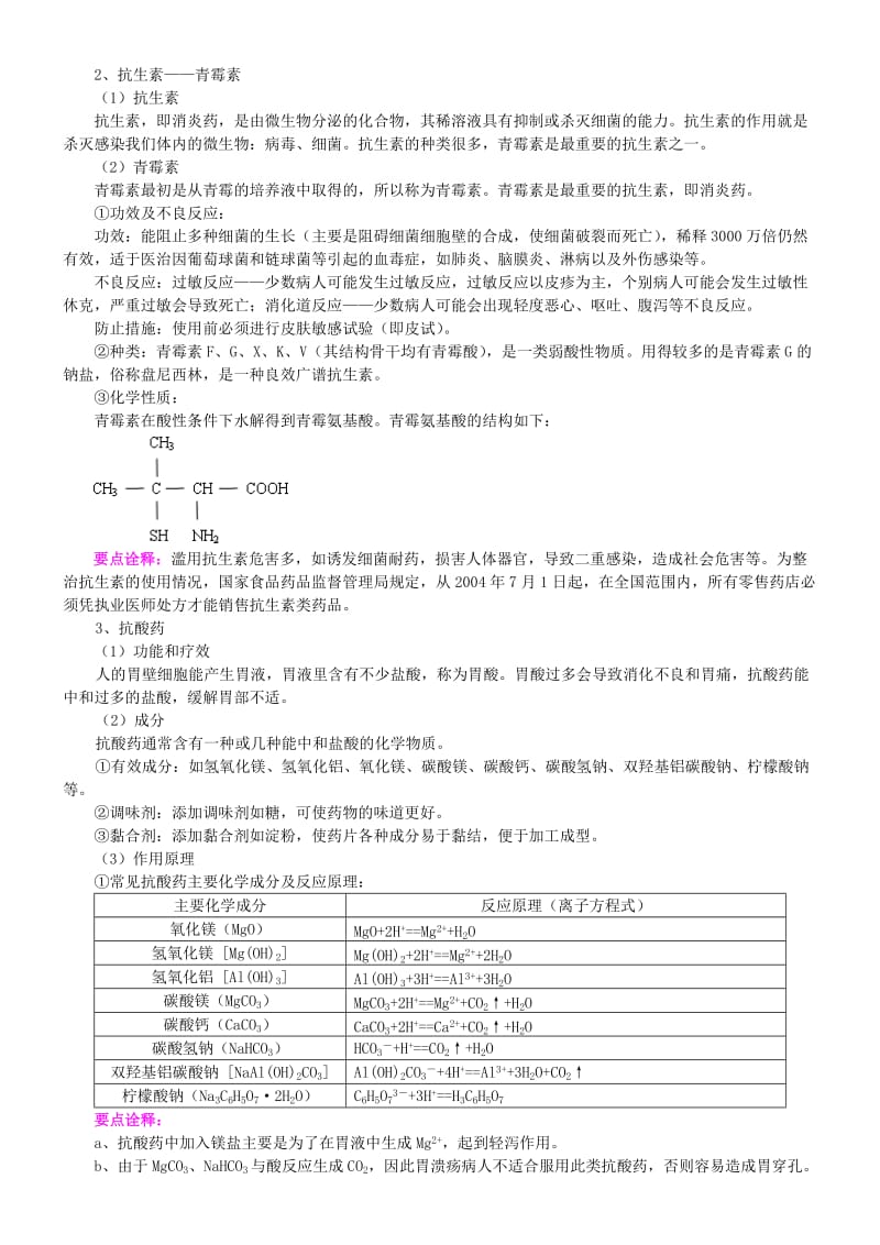 高中化学 正确使用药物知识讲解学案 新人教版选修1 .doc_第2页