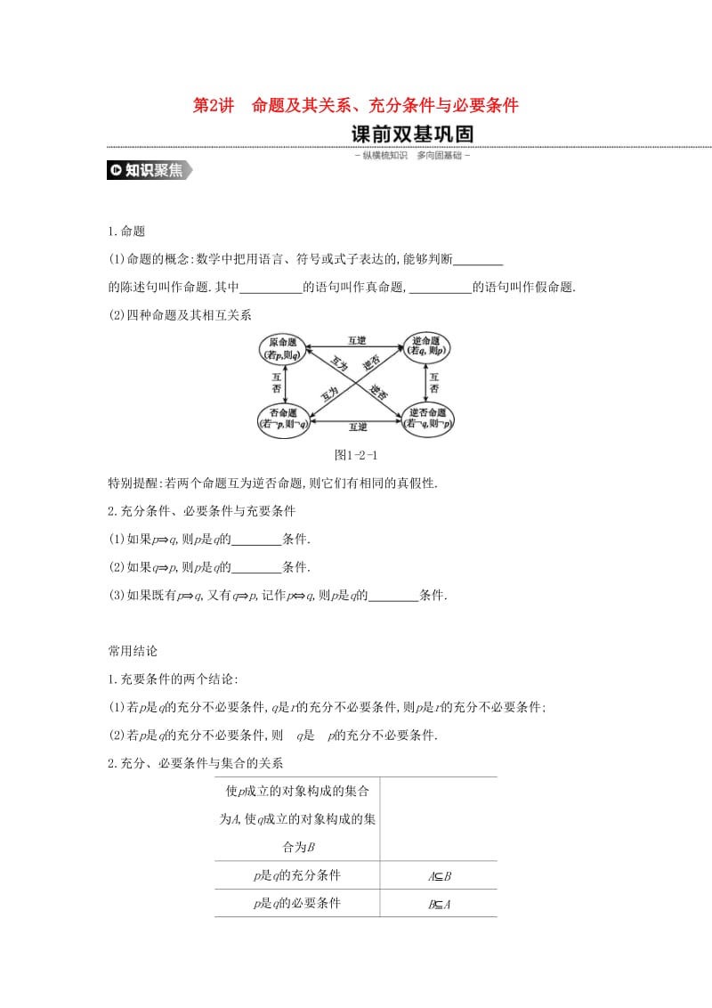 （通用版）2020版高考数学大一轮复习 第2讲 命题及其关系学案 理 新人教A版.docx_第1页