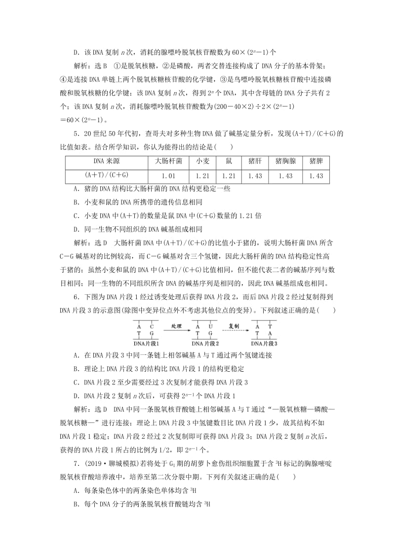 （新课改省份专用）2020版高考生物一轮复习 课下达标检测（二十）DNA分子的结构、复制与基因的本质（含解析）.doc_第2页