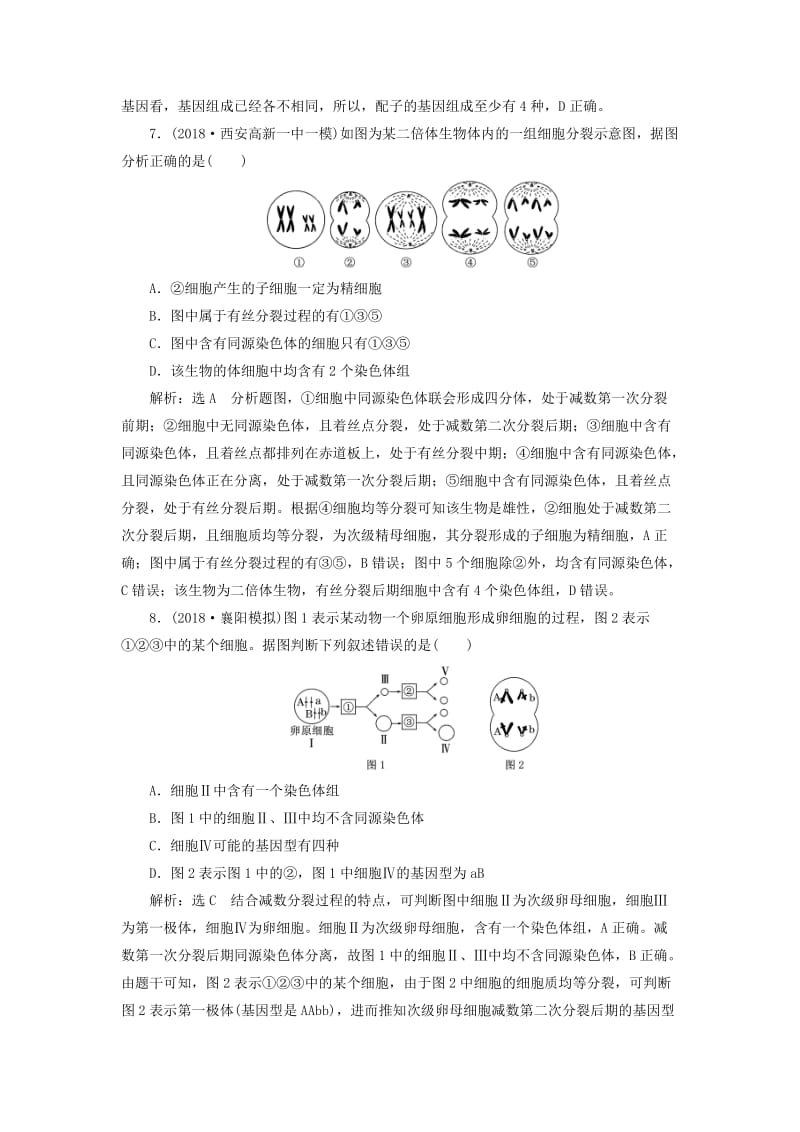 全国通用版2019版高考生物一轮复习第1部分分子与细胞第四单元细胞的生命历程课时检测十四减数分裂和受精作用.doc_第3页