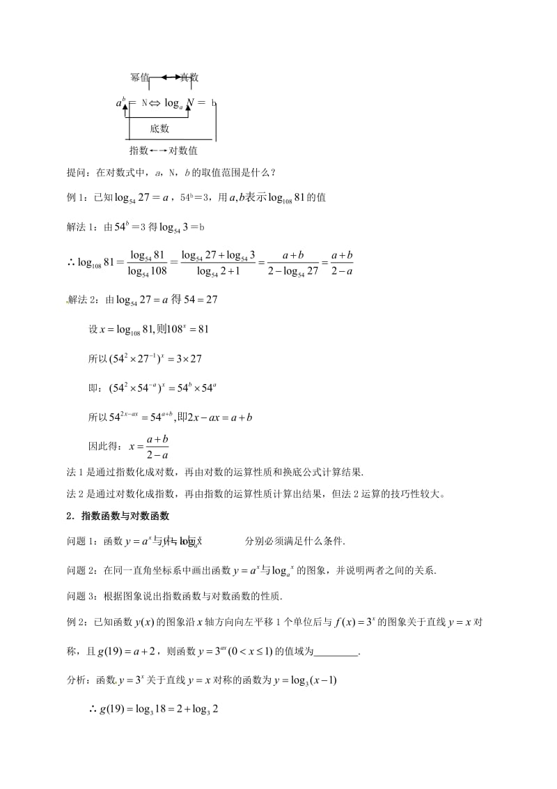 陕西省石泉县高中数学 第三章 指数函数与对数函数小结与复习教案 北师大版必修1.doc_第2页