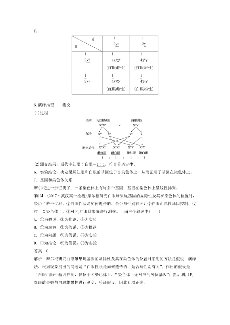 粤渝冀辽苏皖闽鄂湘津京鲁琼专用2018-2019学年高中生物第2章基因和染色体的关系第2节基因在染色体上学案新人教版必修2 .doc_第3页