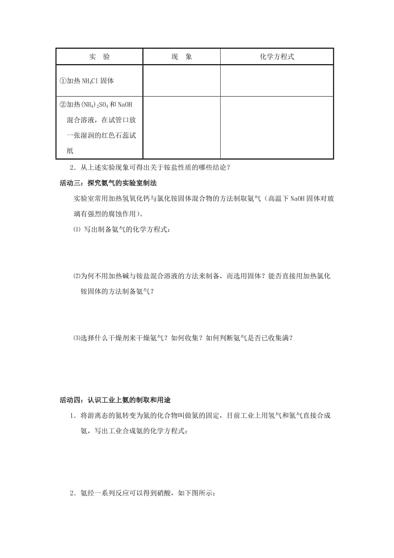 2019版高中化学 4.4.1 氨的性质与铵根的检验导学案 新人教版必修1.doc_第2页