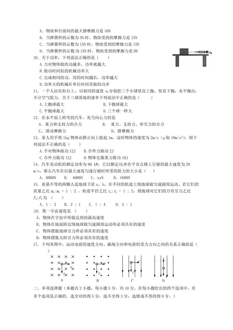 2019-2020学年高二物理下学期期中试题 文 (I).doc_第2页