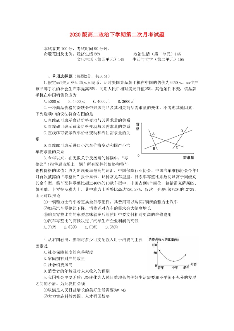 2020版高二政治下学期第二次月考试题.doc_第1页