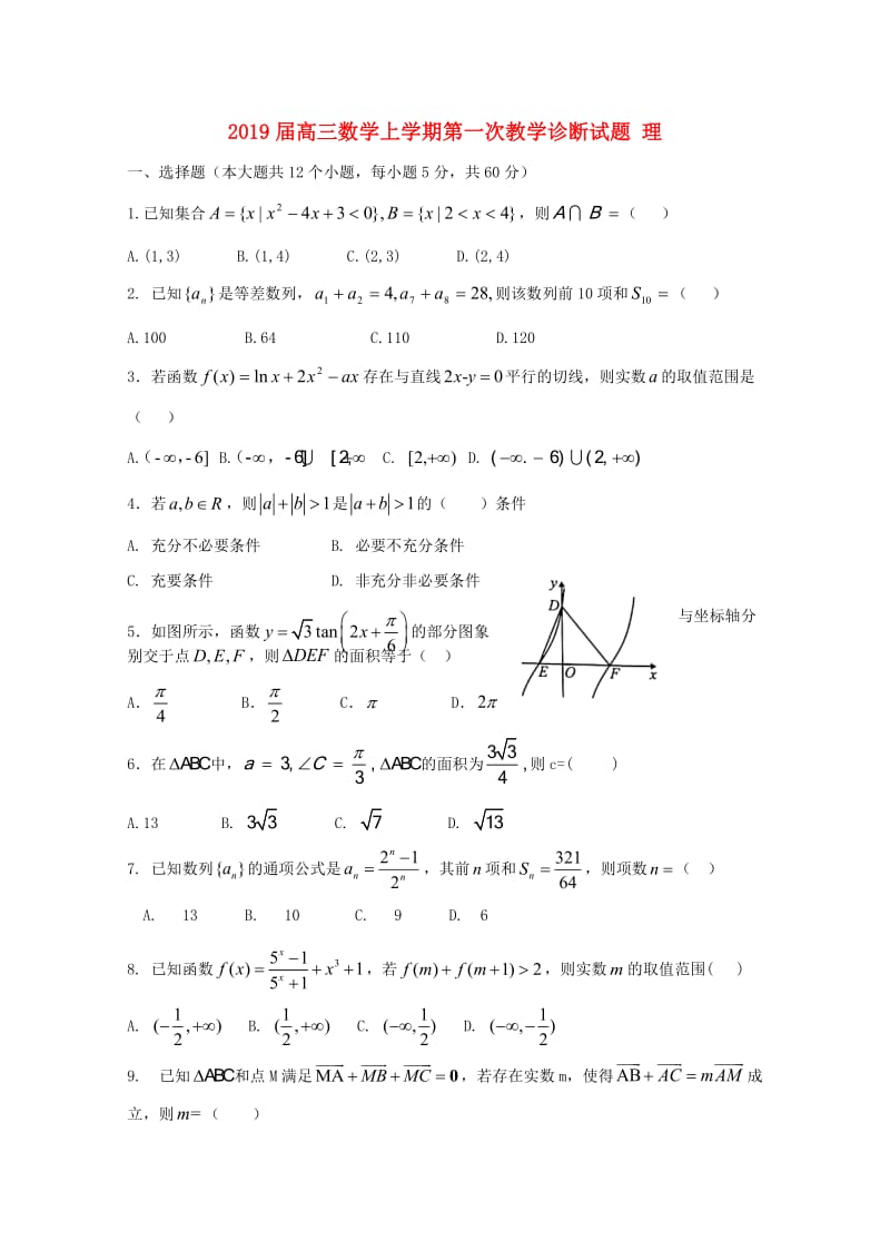 2019届高三数学上学期第一次教学诊断试题 理.doc_第1页