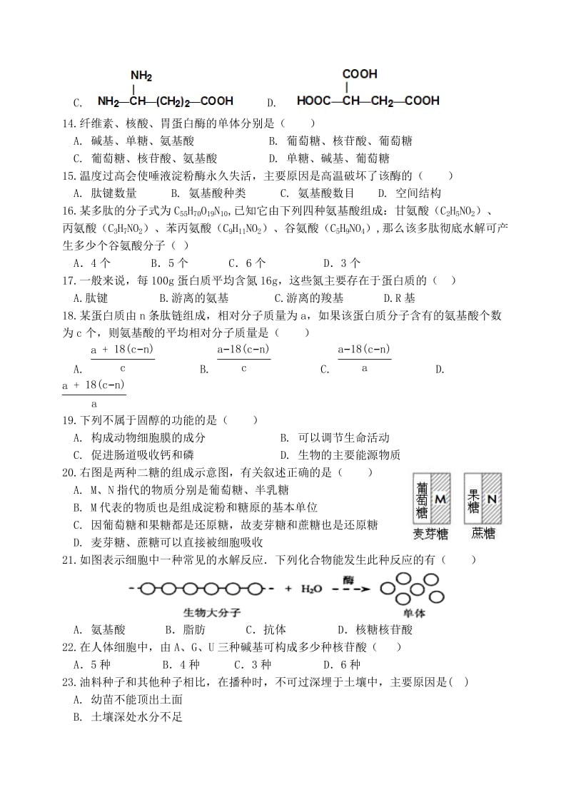 2019-2020学年高一生物上学期10月月考试题 (II).doc_第3页