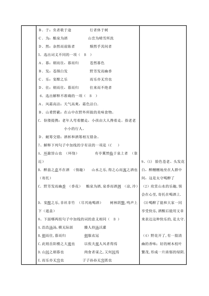 2019届高三语文 课内文言文复习 醉翁亭记习题教案.doc_第2页