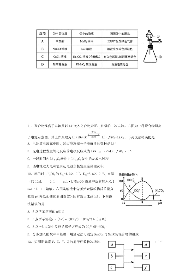 2019届高三化学6月模拟考试题重点班.doc_第2页