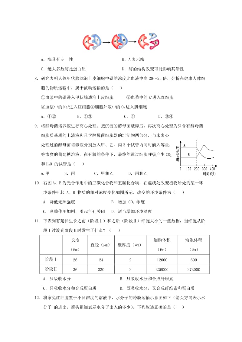 2019届高三生物8月月考试卷 (I).doc_第2页