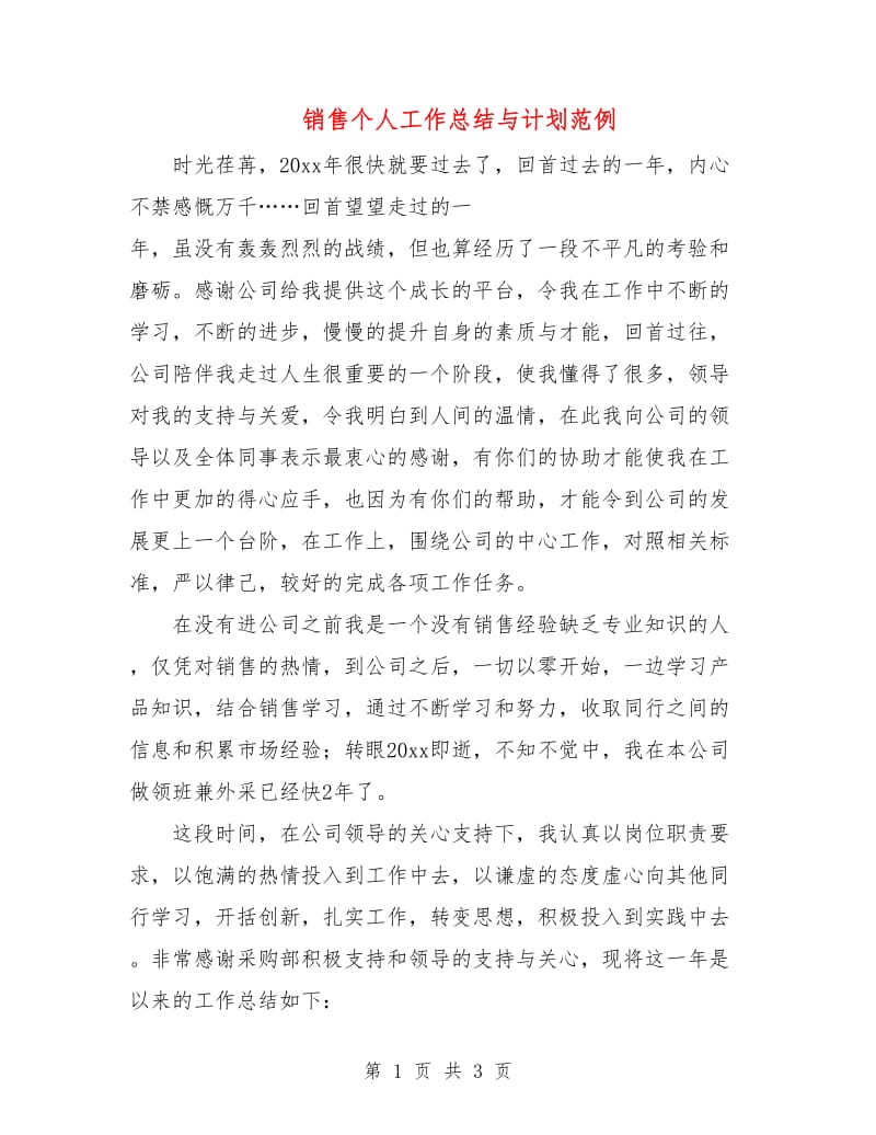 销售个人工作总结与计划范例.doc_第1页