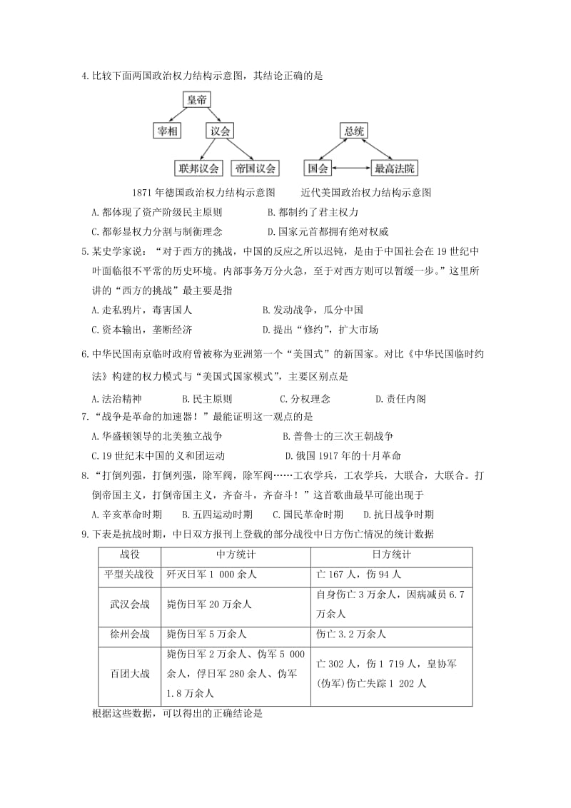 2020版高二历史下学期期中试题 理 (I).doc_第2页