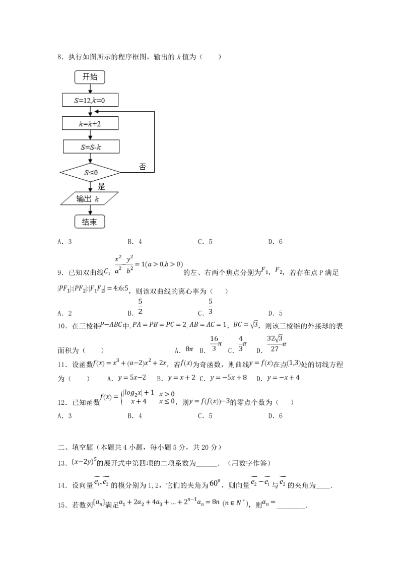 2019届高三数学下学期第二次(5月)月考试题 理(美术班).doc_第2页