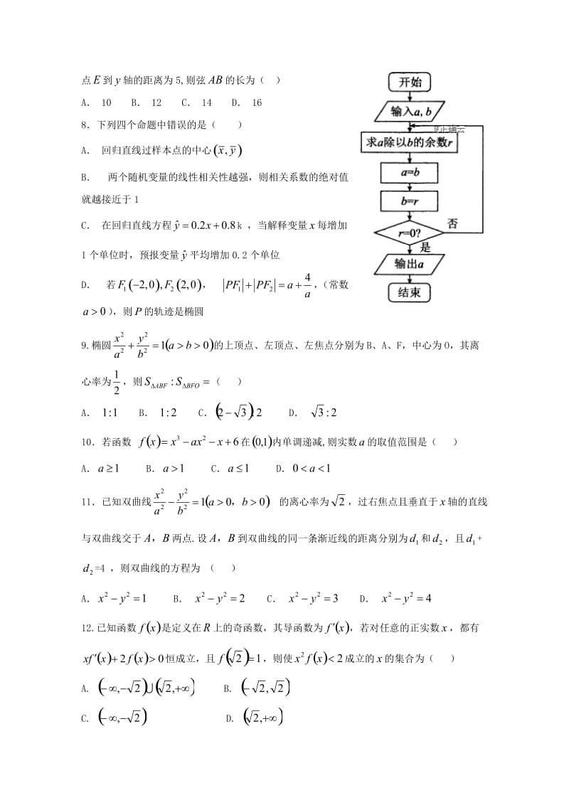 2019版高二数学12月月考试题 文 (I).doc_第2页