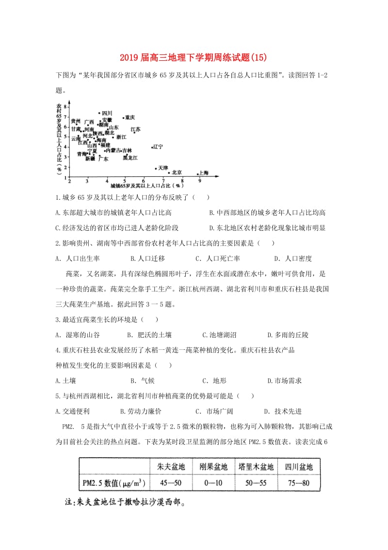 2019届高三地理下学期周练试题(15).doc_第1页