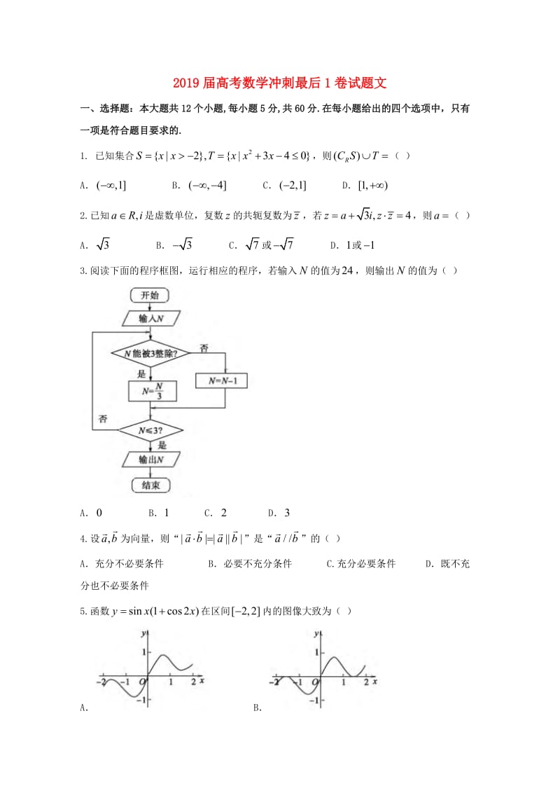 2019届高考数学冲刺最后1卷试题文.doc_第1页