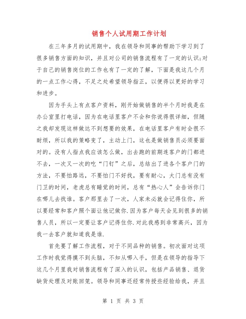 销售个人试用期工作计划.doc_第1页