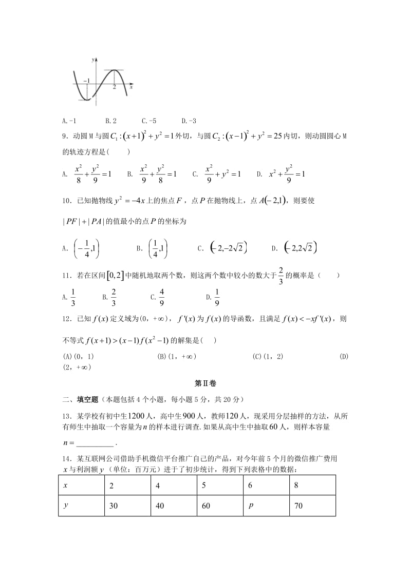 2019-2020学年高二数学上学期期末考试试题 文 (IV).doc_第2页