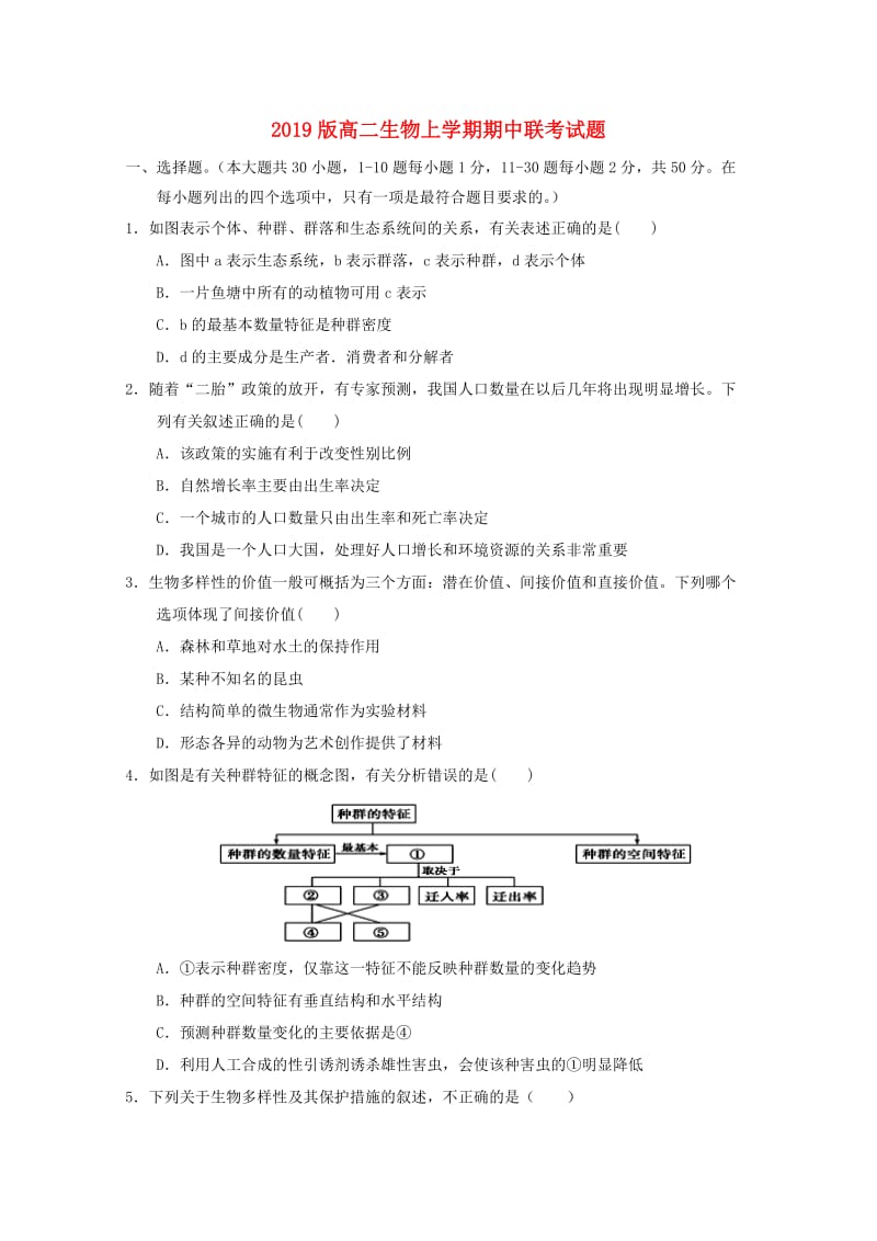 2019版高二生物上学期期中联考试题.doc_第1页