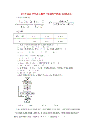 2019-2020學(xué)年高二數(shù)學(xué)下學(xué)期期中試題 文(重點班).doc