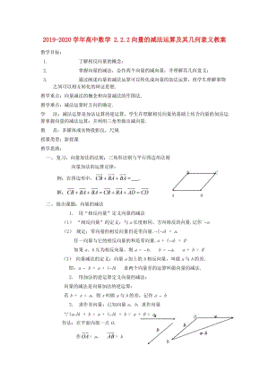 2019-2020學(xué)年高中數(shù)學(xué) 2.2.2向量的減法運(yùn)算及其幾何意義教案.doc