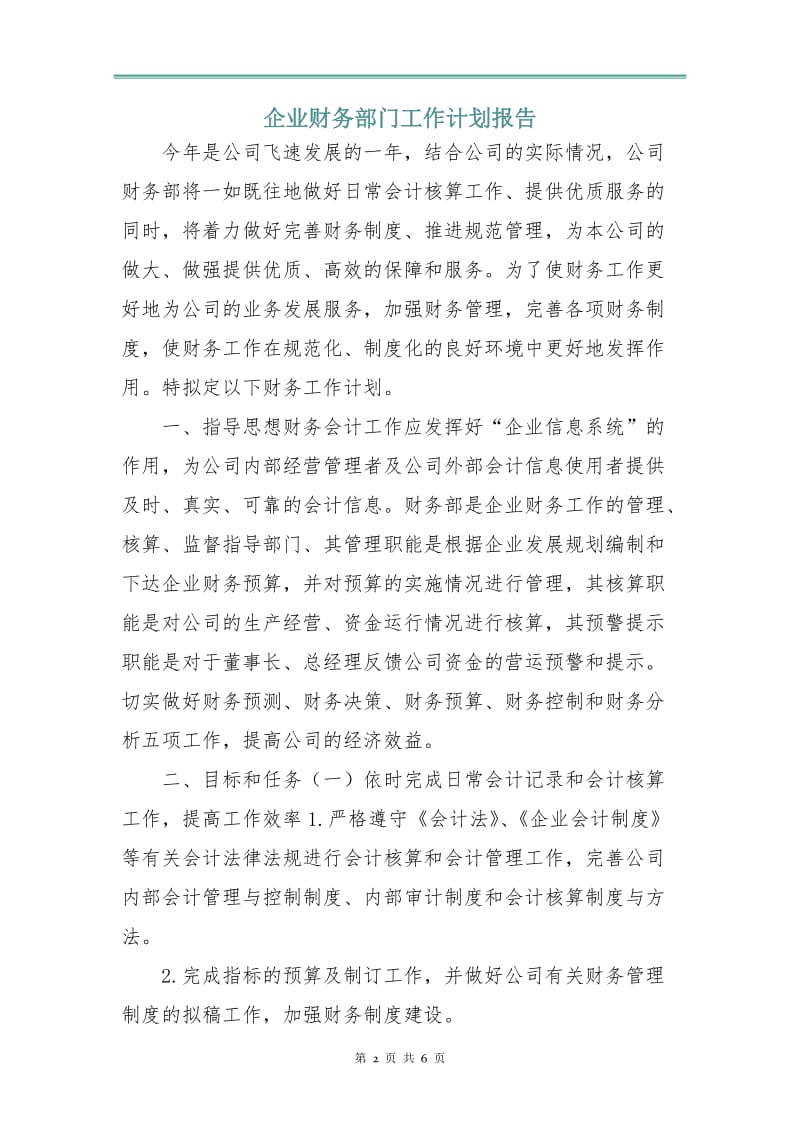 企业财务部门工作计划报告.doc_第2页