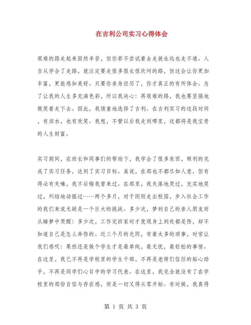 在吉利公司实习心得体会.doc_第1页