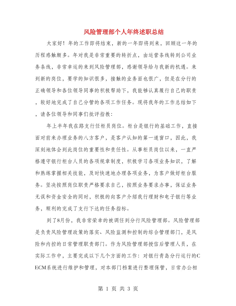 风险管理部个人年终述职总结.doc_第1页